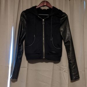 Burberry Brit Black Hoodie leather sleeves Small
